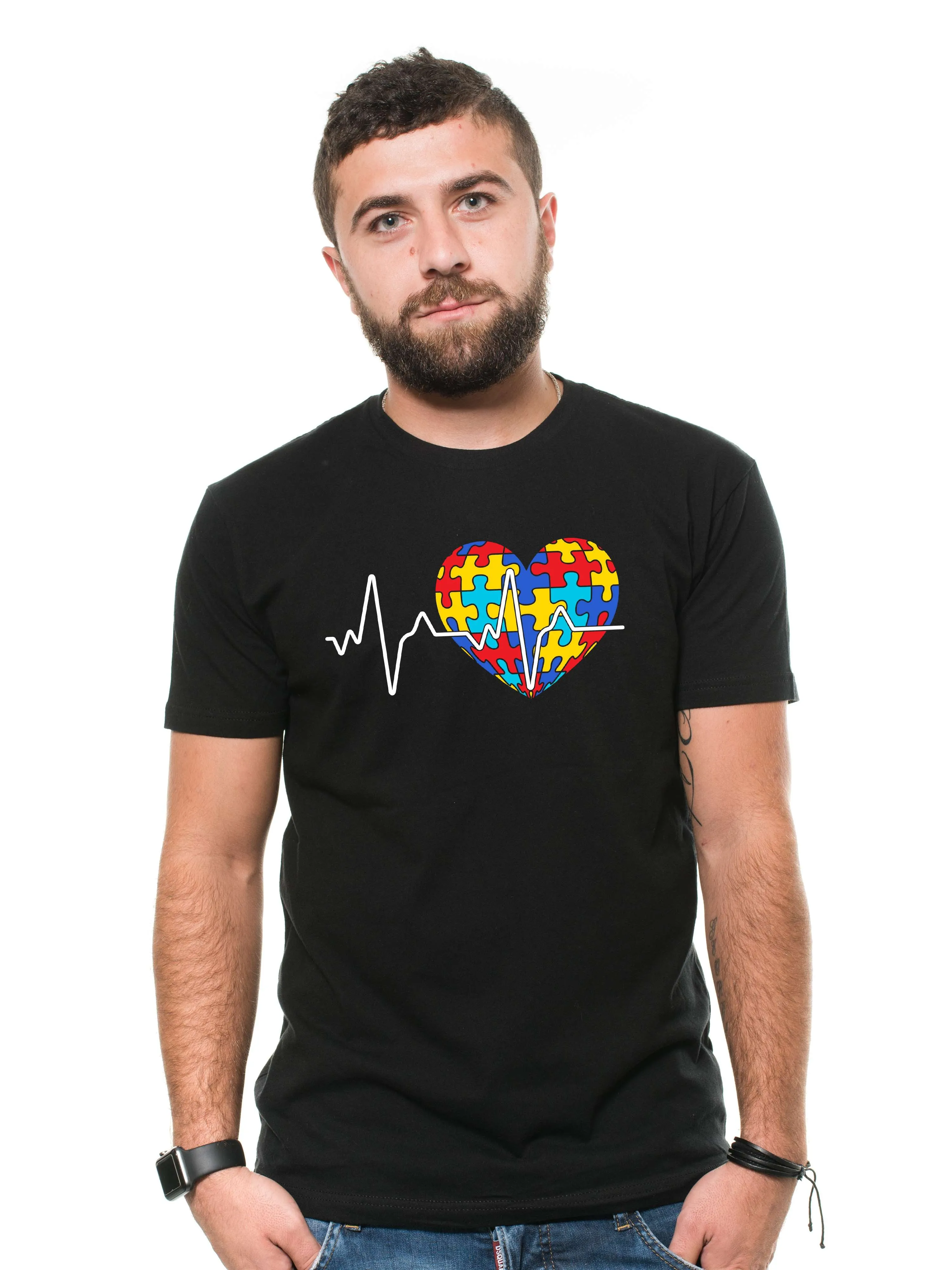 Men's autism day T-shirt autism love heart cardio tee shirt awareness day short sleeve shirt
