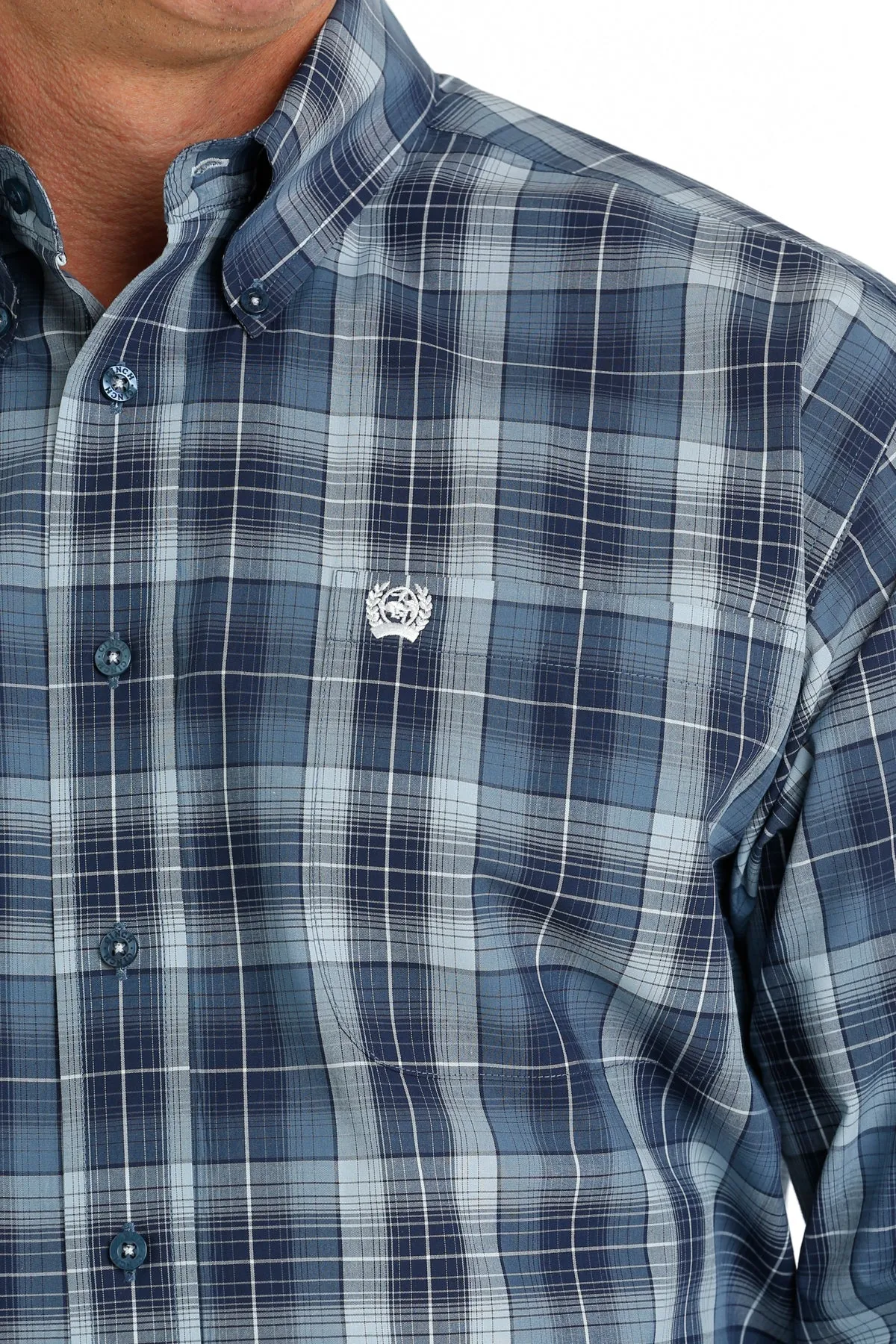 MENS BLUE PLAID LONG SLEEVE CINCH SHIRT