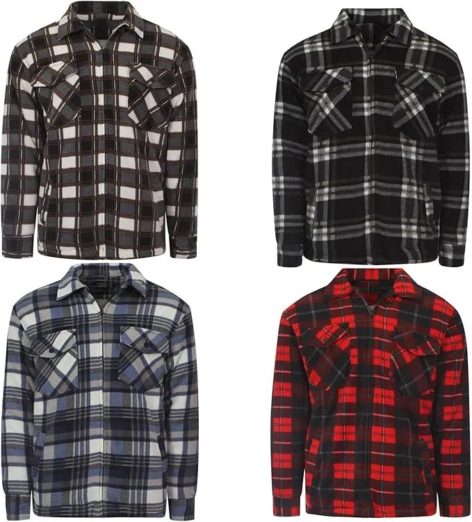 Mens Padded Shirts Lumberjack Collared Hooded Flannel Check Jacket Thick Quilted Work Wear Warm Thermal Fleece Fur Lined Top Casual Coat