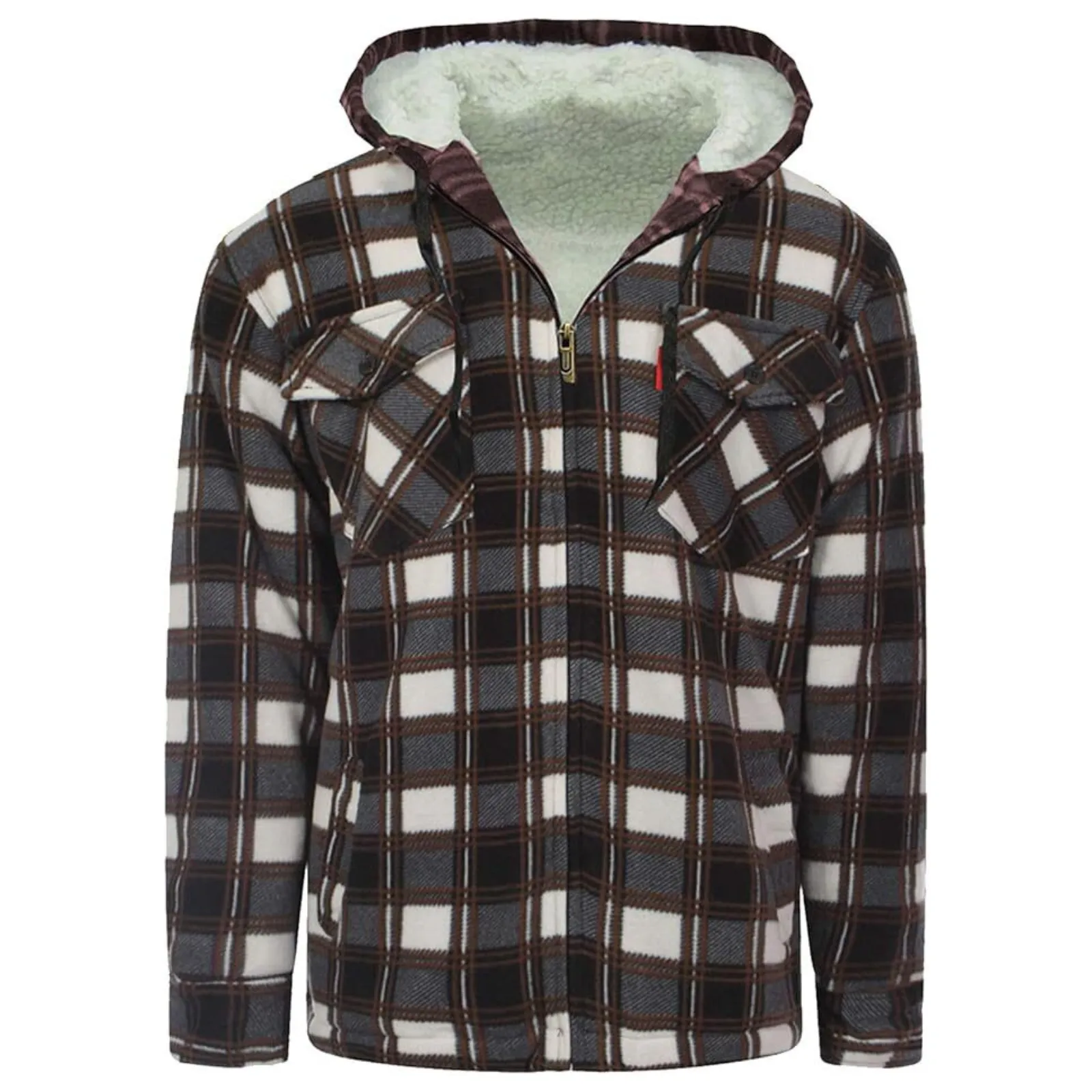 Mens Padded Shirts Lumberjack Collared Hooded Flannel Check Jacket Thick Quilted Work Wear Warm Thermal Fleece Fur Lined Top Casual Coat