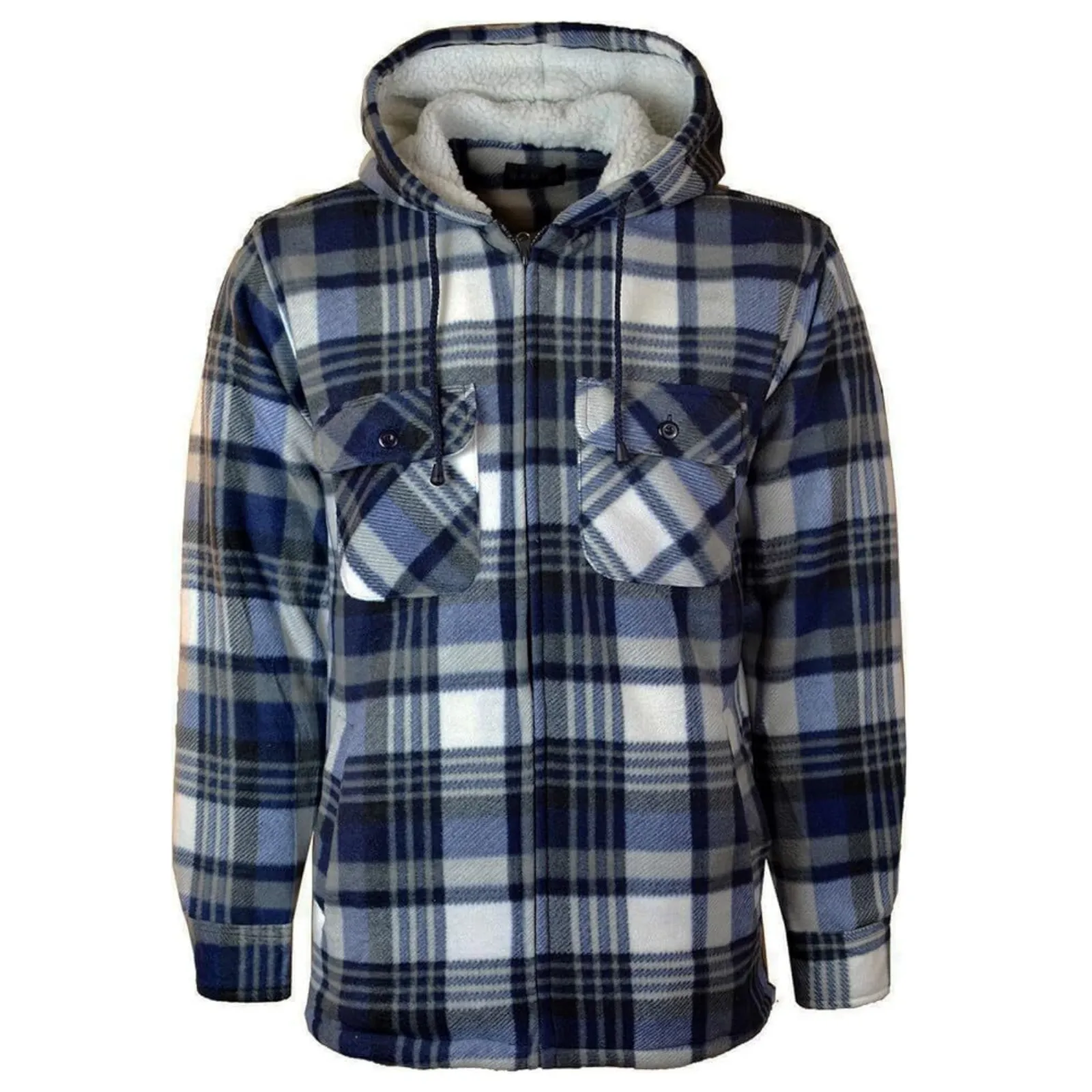 Mens Padded Shirts Lumberjack Collared Hooded Flannel Check Jacket Thick Quilted Work Wear Warm Thermal Fleece Fur Lined Top Casual Coat