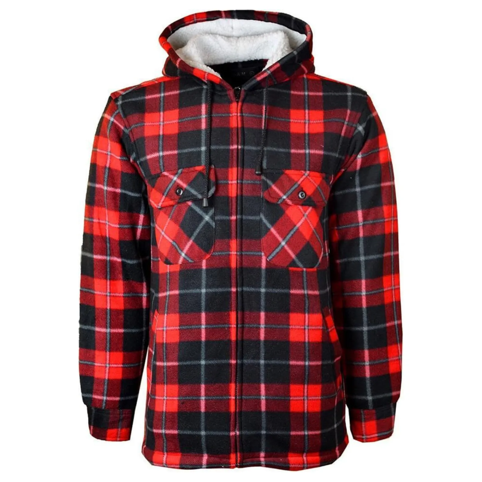 Mens Padded Shirts Lumberjack Collared Hooded Flannel Check Jacket Thick Quilted Work Wear Warm Thermal Fleece Fur Lined Top Casual Coat