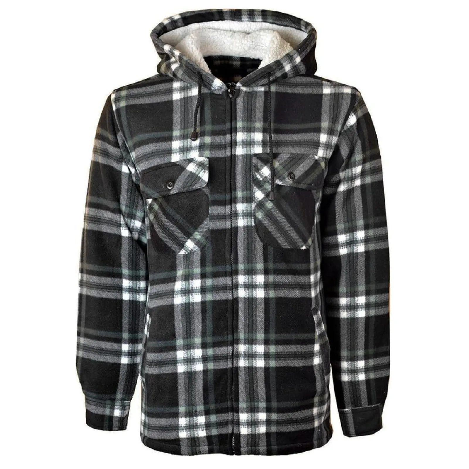 Mens Padded Shirts Lumberjack Collared Hooded Flannel Check Jacket Thick Quilted Work Wear Warm Thermal Fleece Fur Lined Top Casual Coat