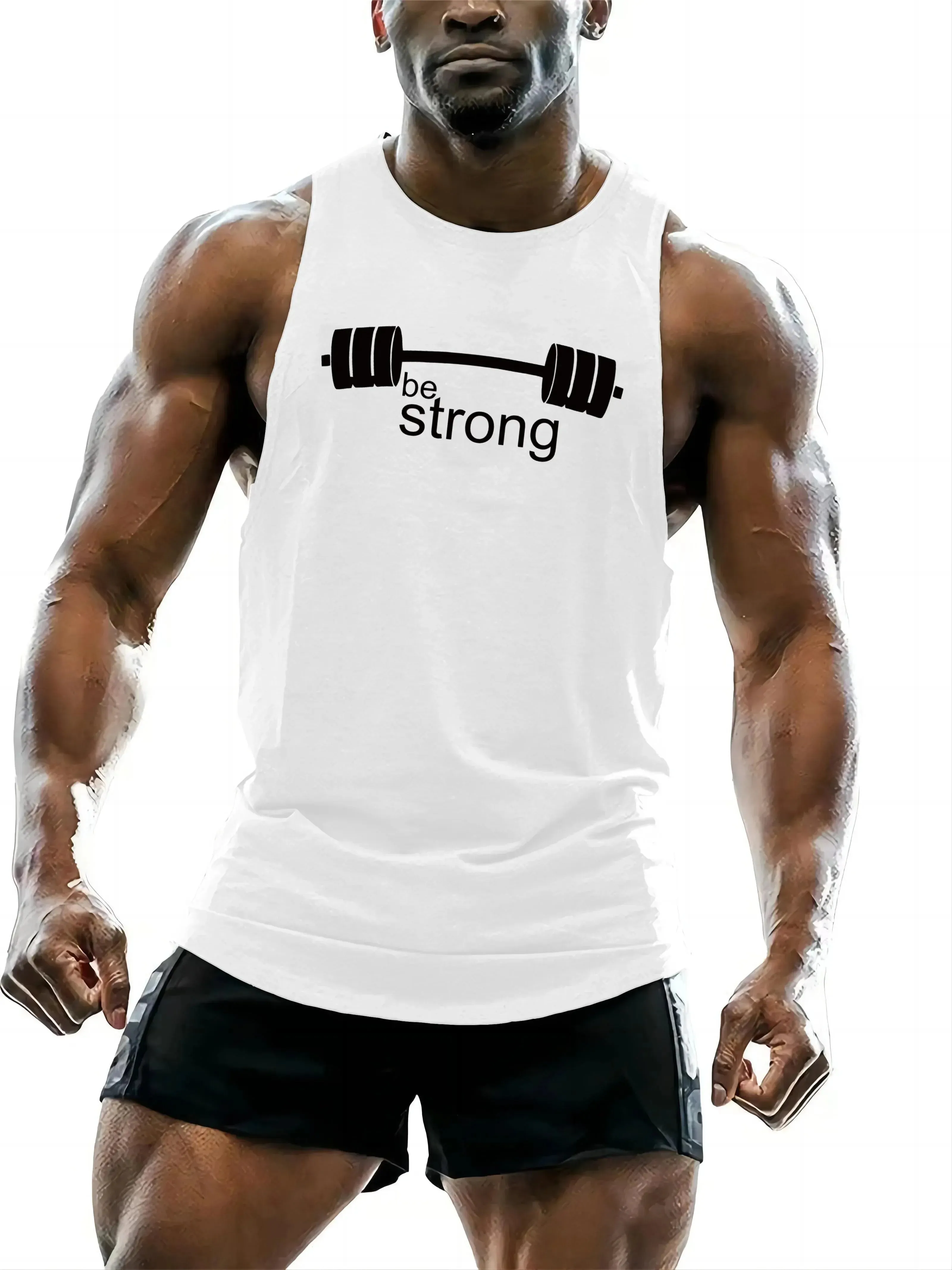 Men's Sleeveless Breathable Fashion Casual Outdoor Fitness Comfortable Quick Drying Vest T-shirt Printed Solid Color Top