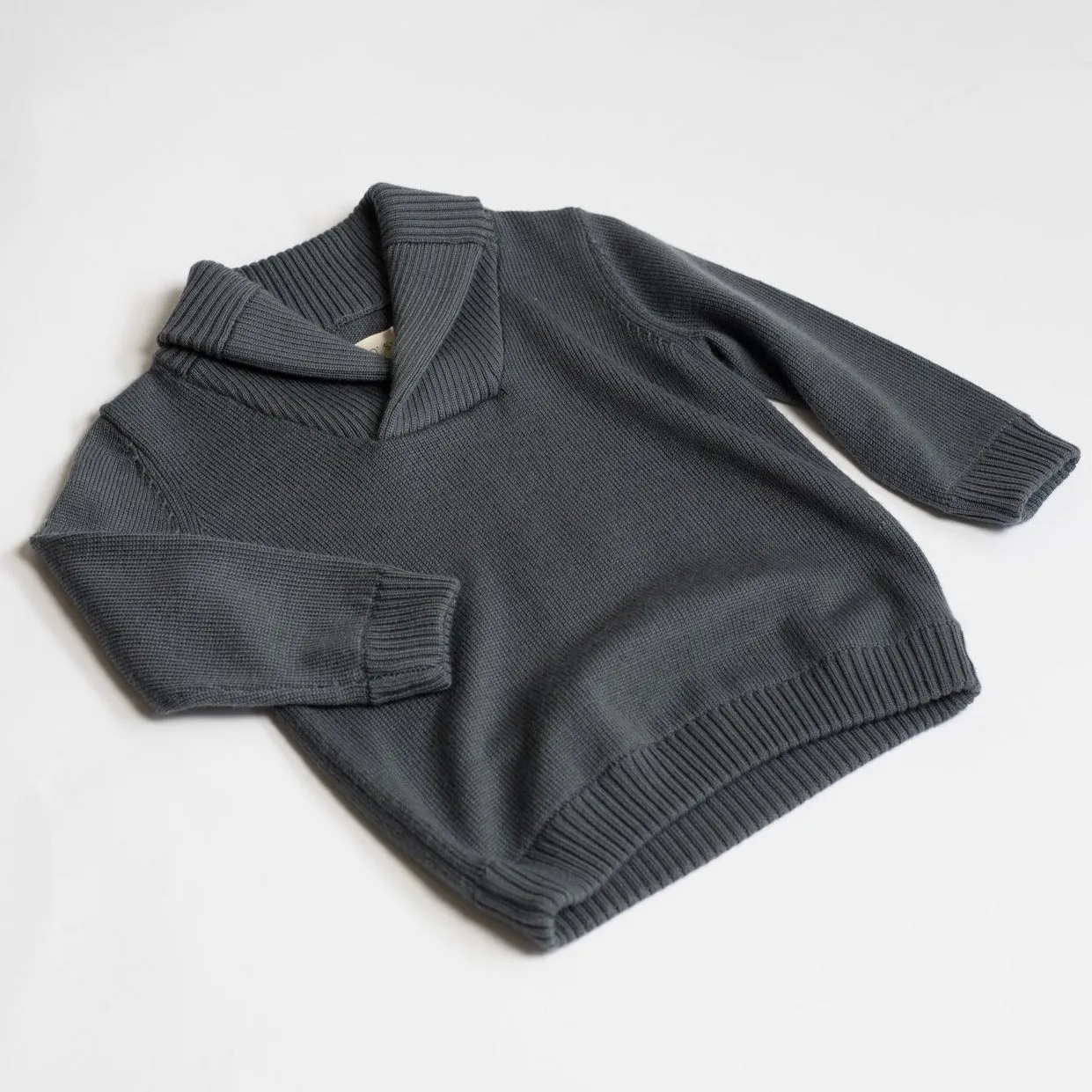 Merino Shawl Neck Sweater - Charcoal