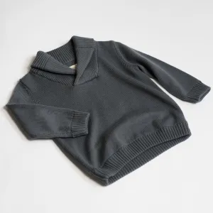 Merino Shawl Neck Sweater - Charcoal