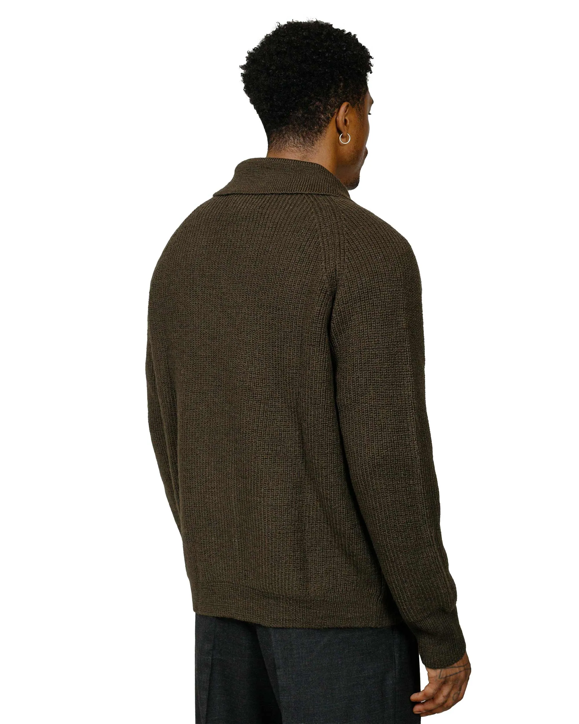 MHL Collared Cardigan Virgin Wool Dark Olive
