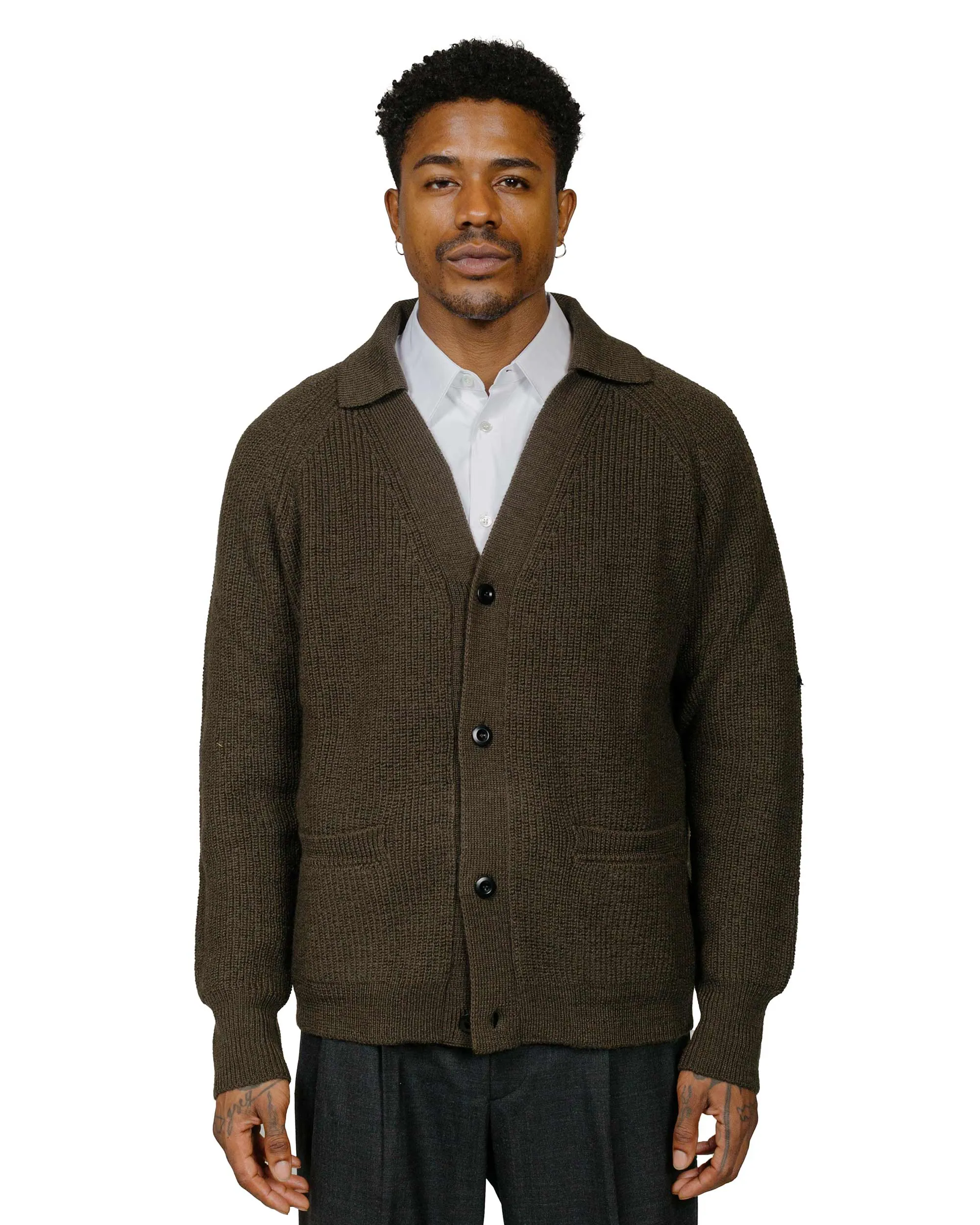 MHL Collared Cardigan Virgin Wool Dark Olive