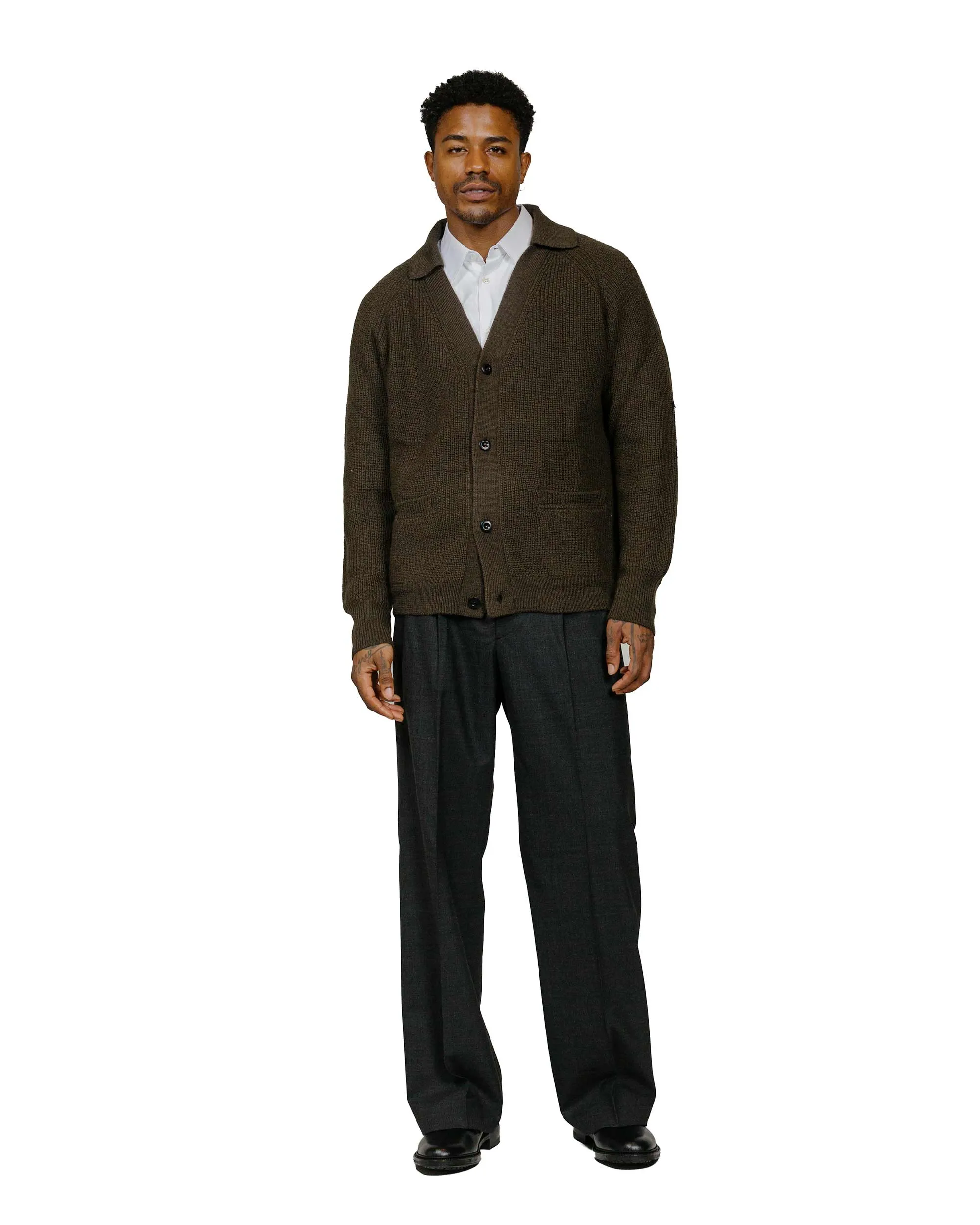 MHL Collared Cardigan Virgin Wool Dark Olive