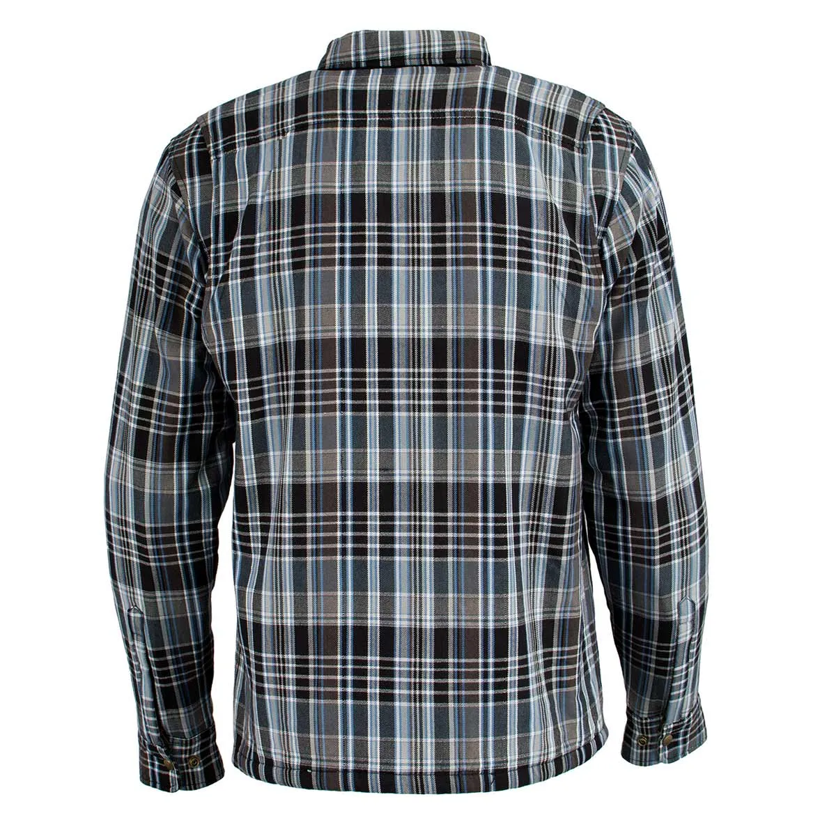 Milwaukee Leather MPM1636 Men's Long Sleeve Flannel Biker Shirt w/ CE Approved Armor - Reinforced w/ Aramid Fiber