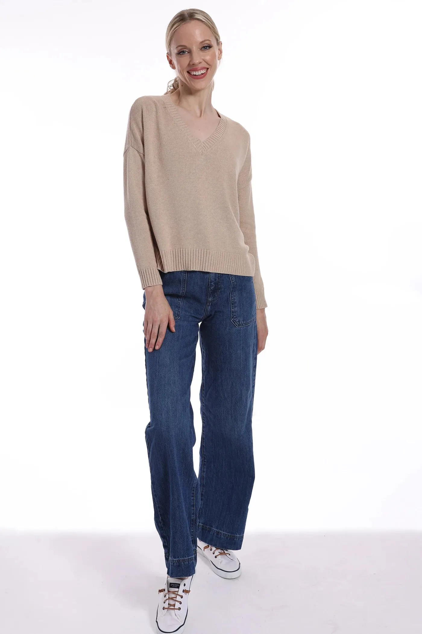 Minnie Rose Boxy V Neck Top