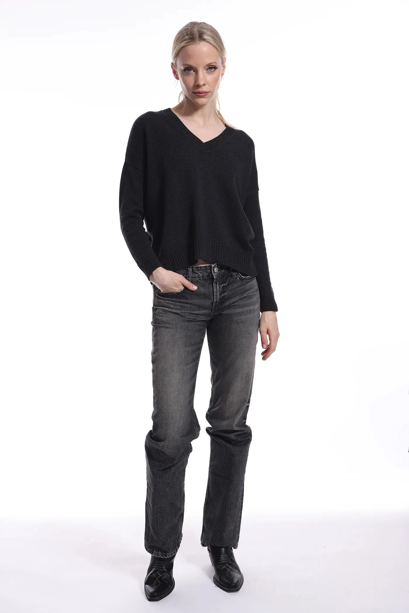 Minnie Rose Boxy V Neck Top