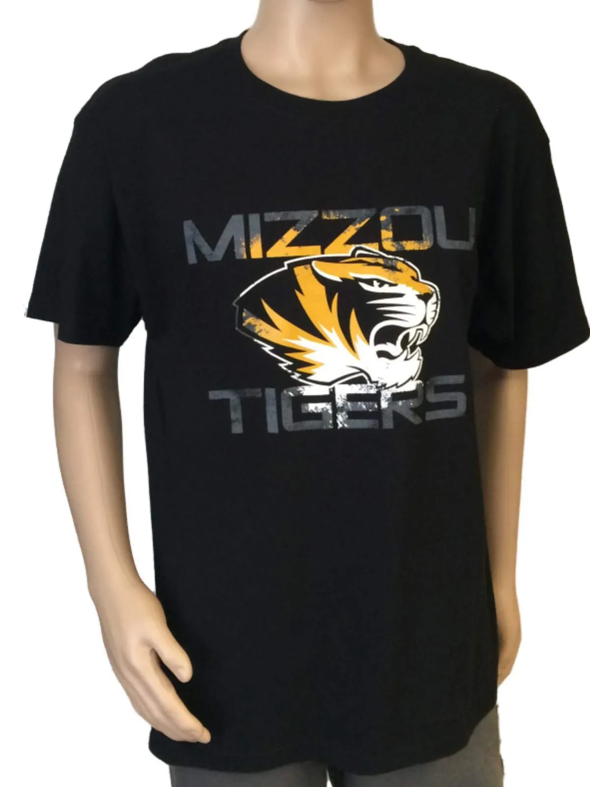 Missouri Tigers Gear for Sports Black with Distressed Logo SS T-Shirt (L)