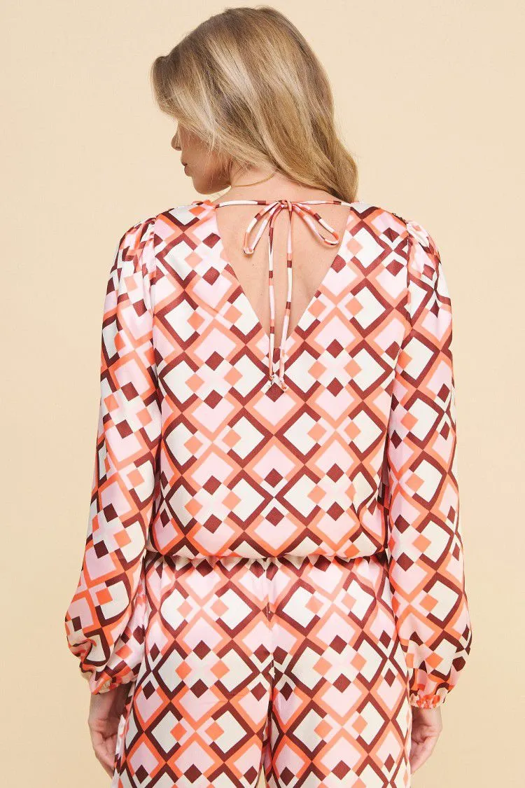 Mocha Blush Geo Silk Blouse
