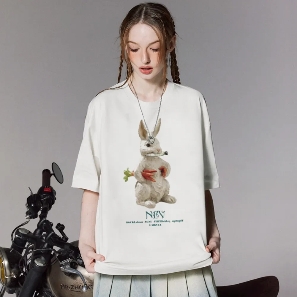 Modern Rabbit Print Cotton T-shirt
