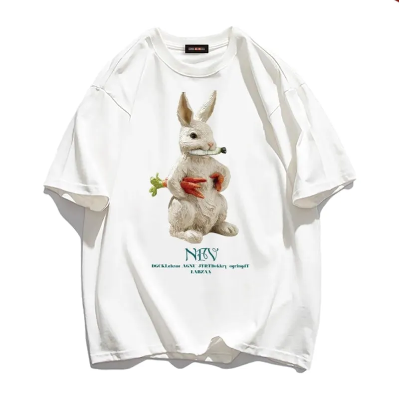 Modern Rabbit Print Cotton T-shirt