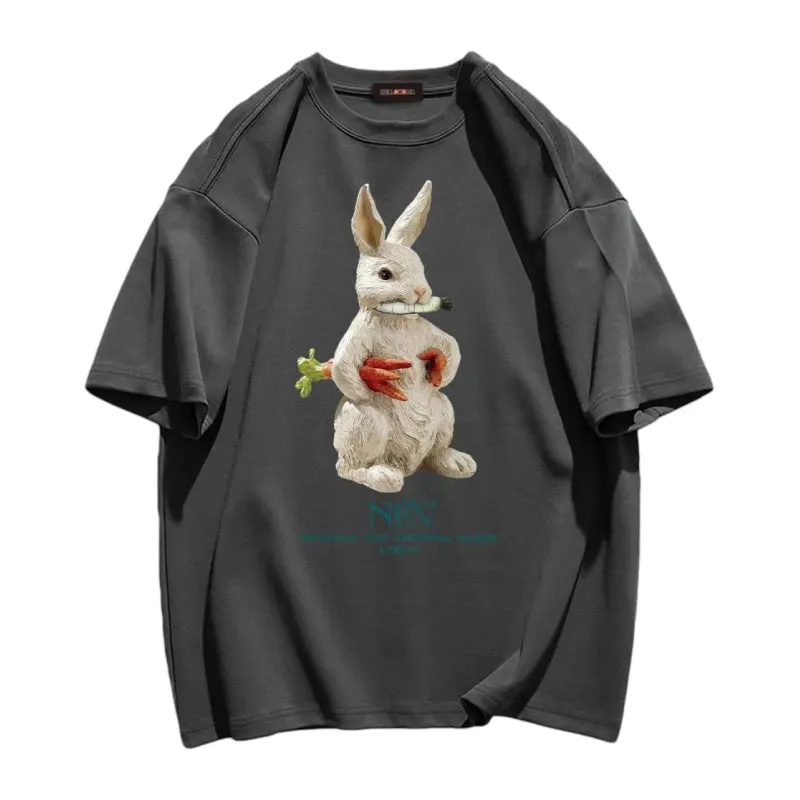 Modern Rabbit Print Cotton T-shirt