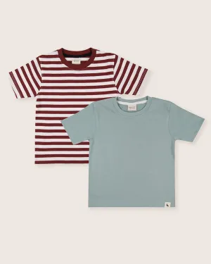 Multicolour Stripe And Plain T-Shirt - 2 Pack