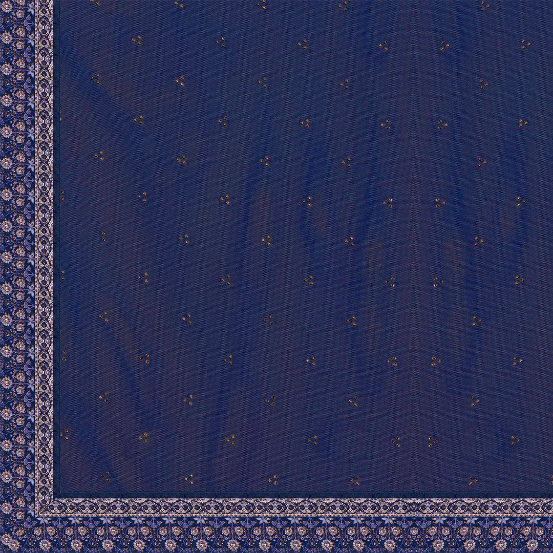 Navy Blue and Peach Embroidered Lehenga Set