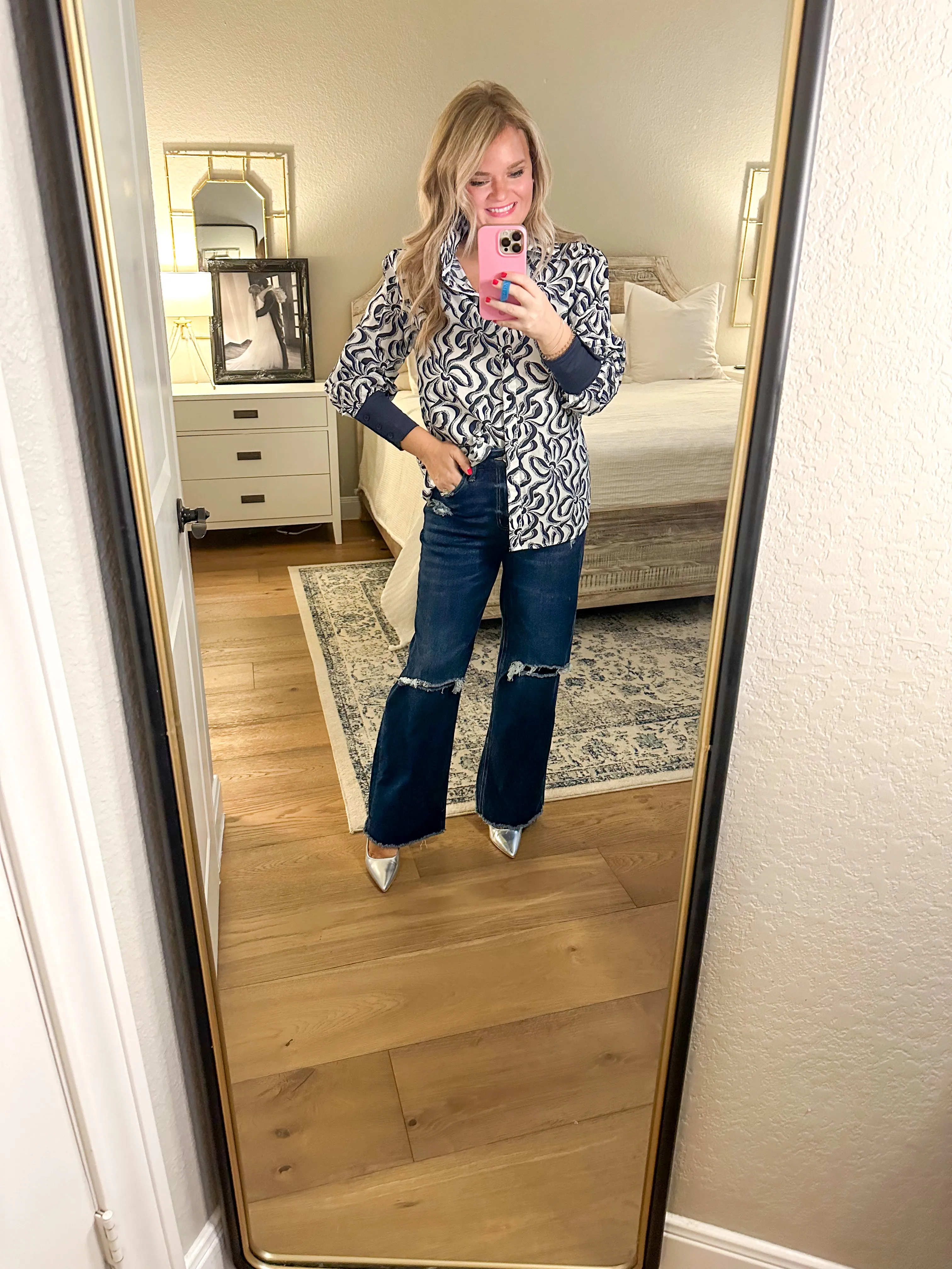 Navy Ribbon Blouse