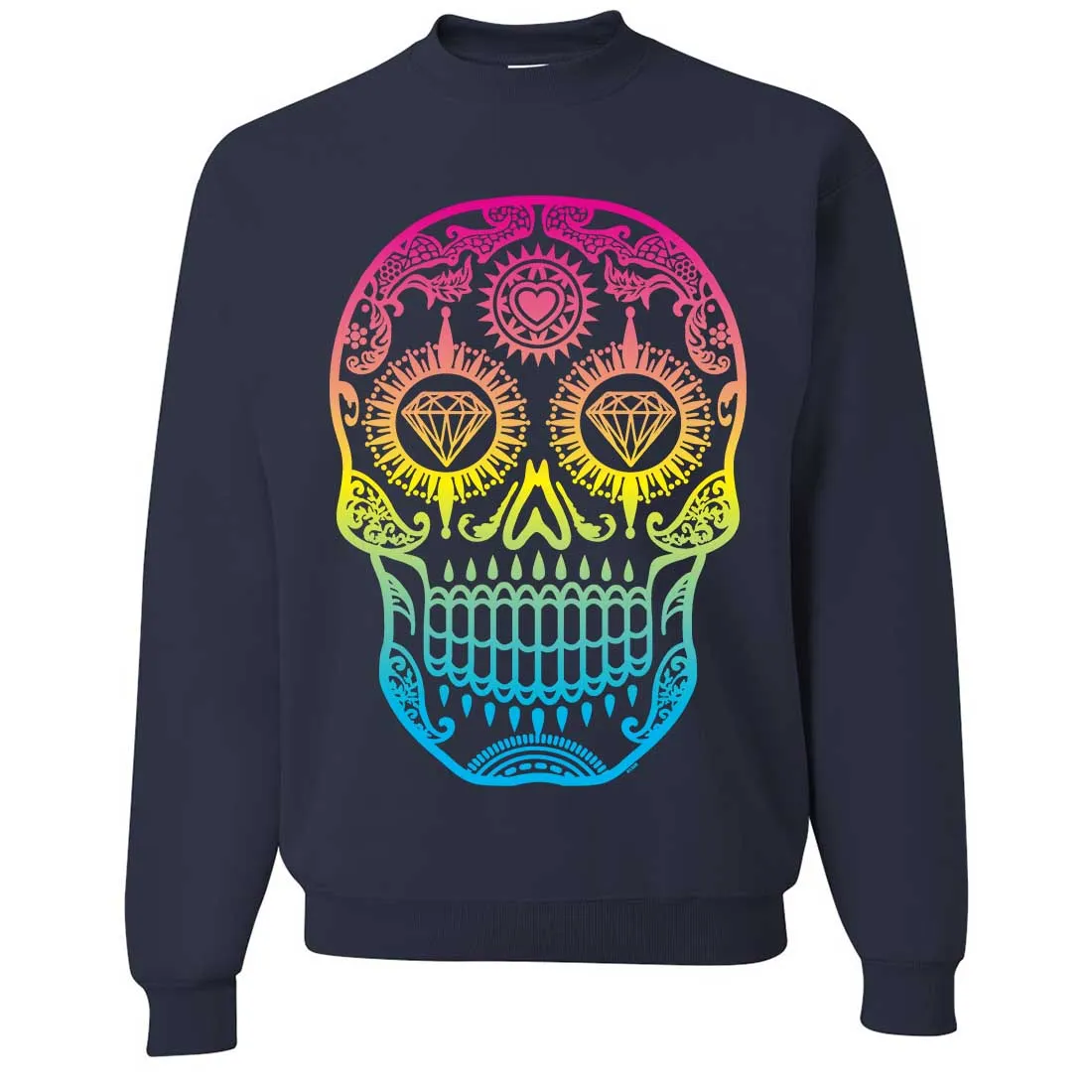 Neon Diamond Eyes Smiling Sugar Skull Crewneck Sweatshirt