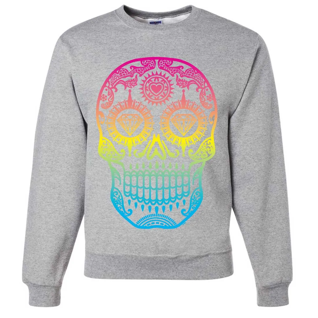 Neon Diamond Eyes Smiling Sugar Skull Crewneck Sweatshirt