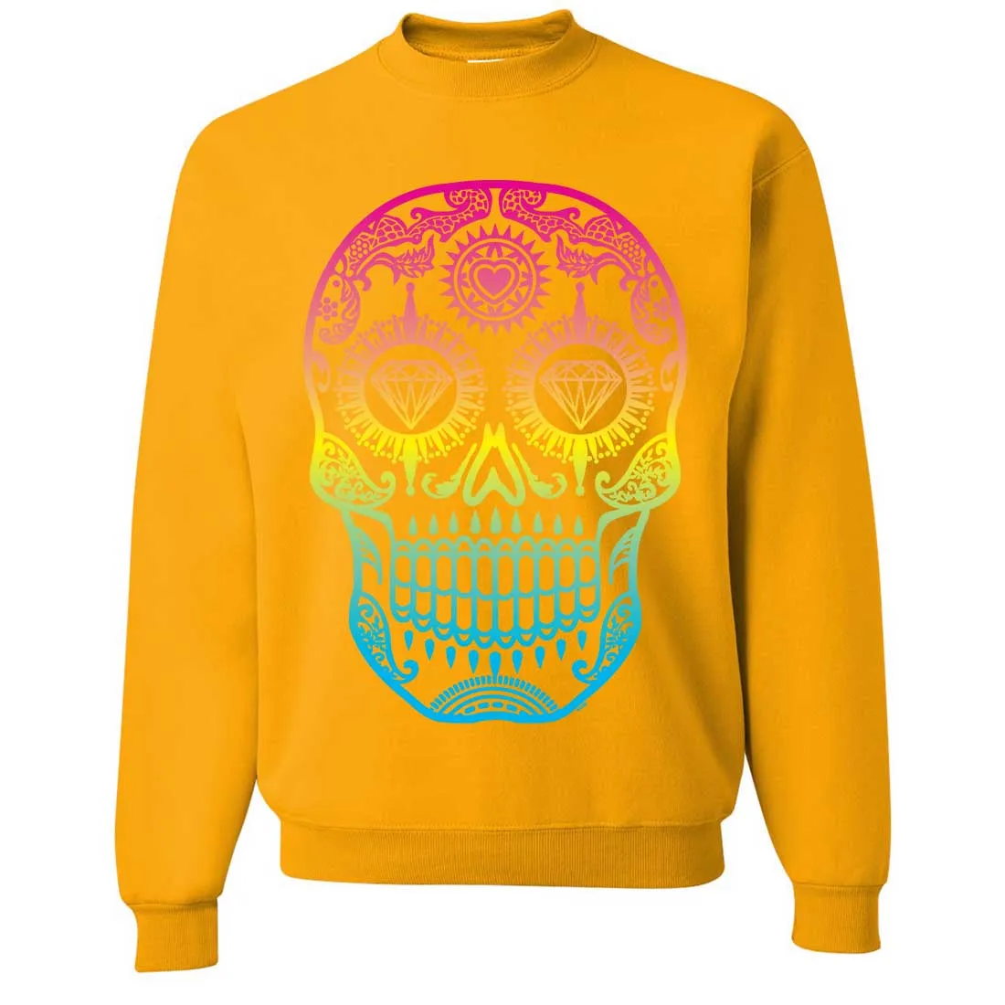 Neon Diamond Eyes Smiling Sugar Skull Crewneck Sweatshirt