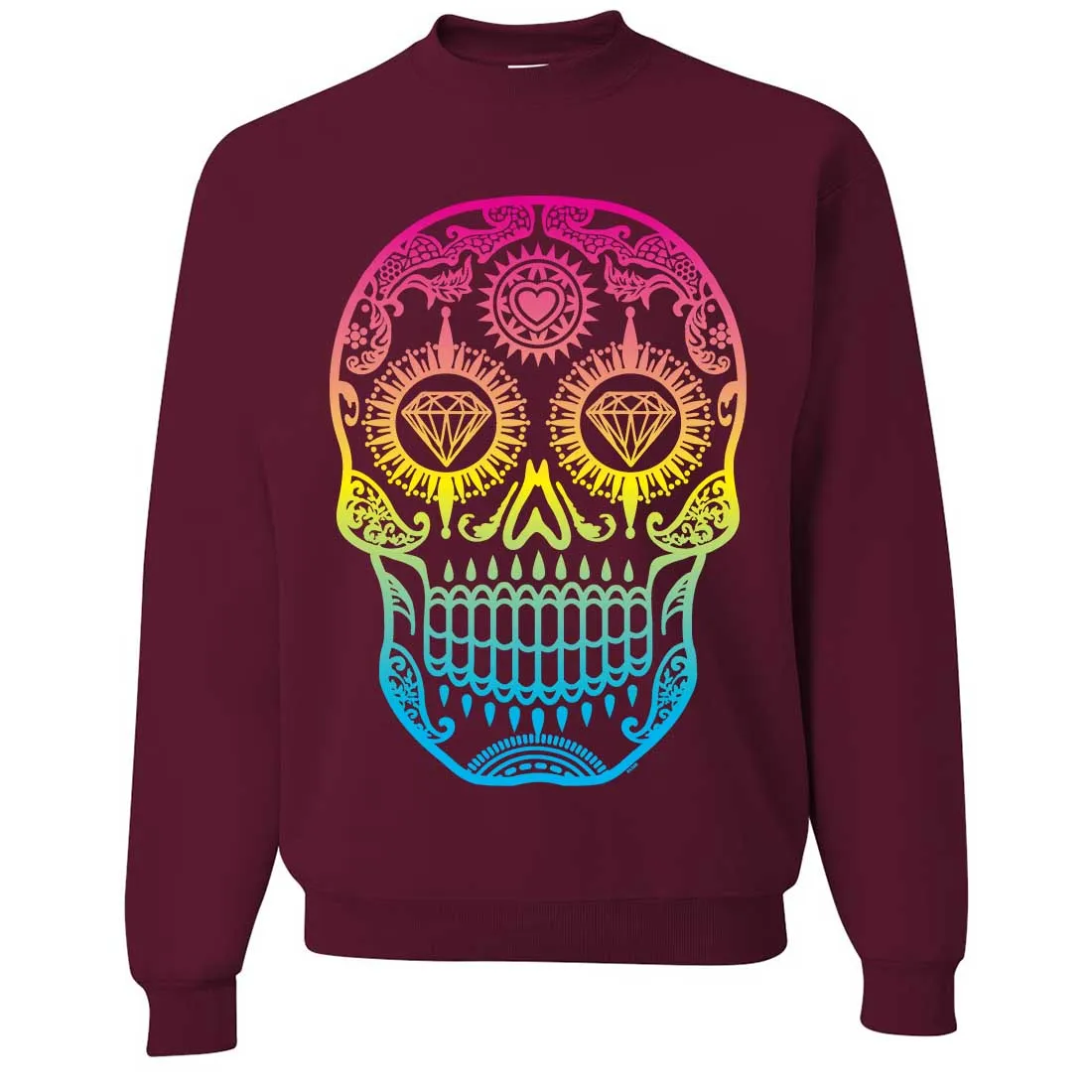 Neon Diamond Eyes Smiling Sugar Skull Crewneck Sweatshirt