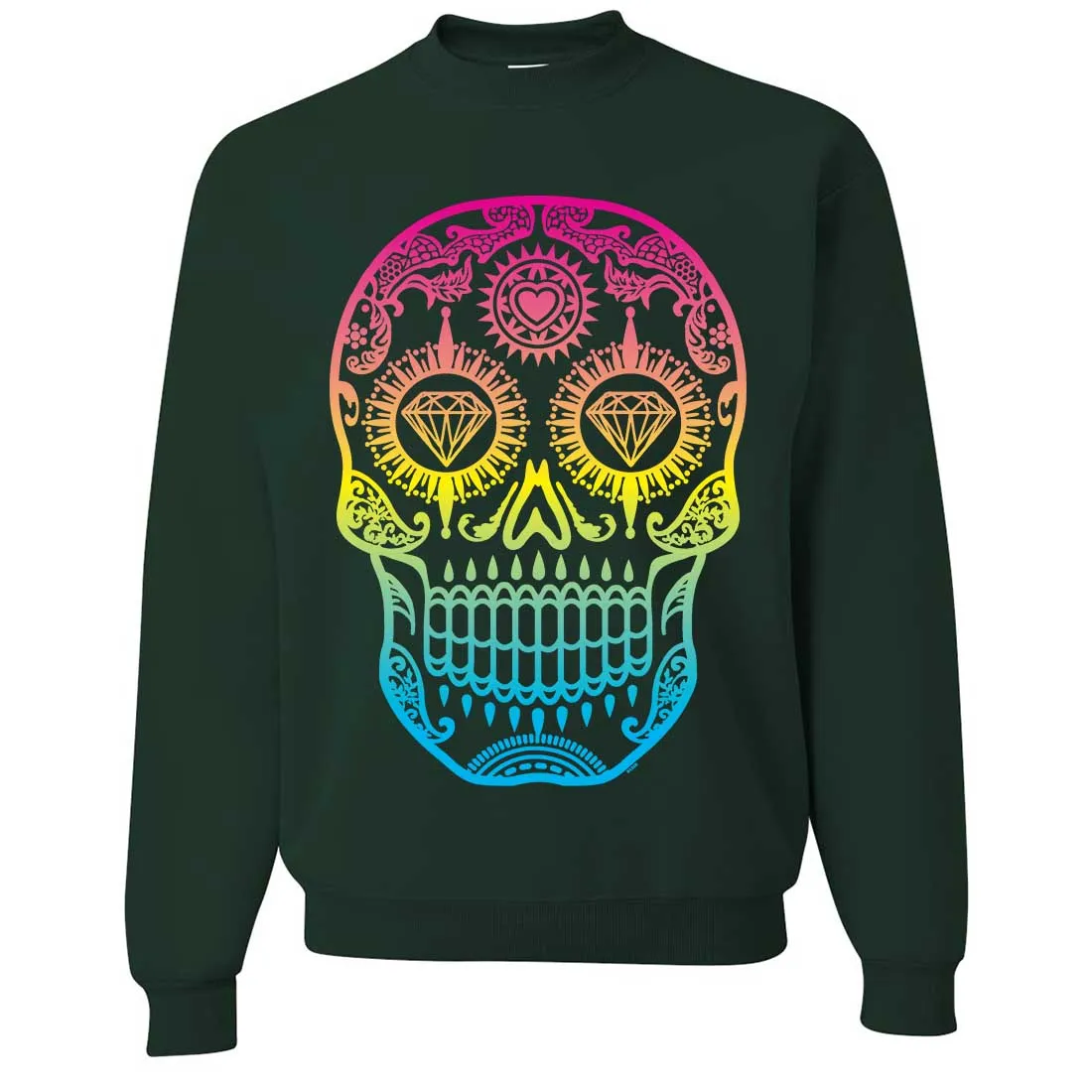 Neon Diamond Eyes Smiling Sugar Skull Crewneck Sweatshirt