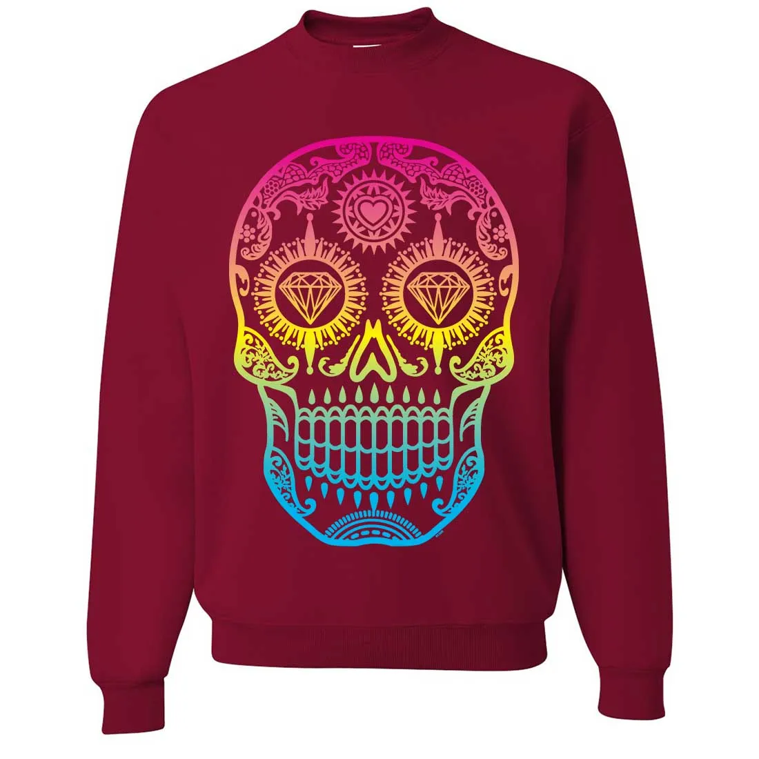 Neon Diamond Eyes Smiling Sugar Skull Crewneck Sweatshirt