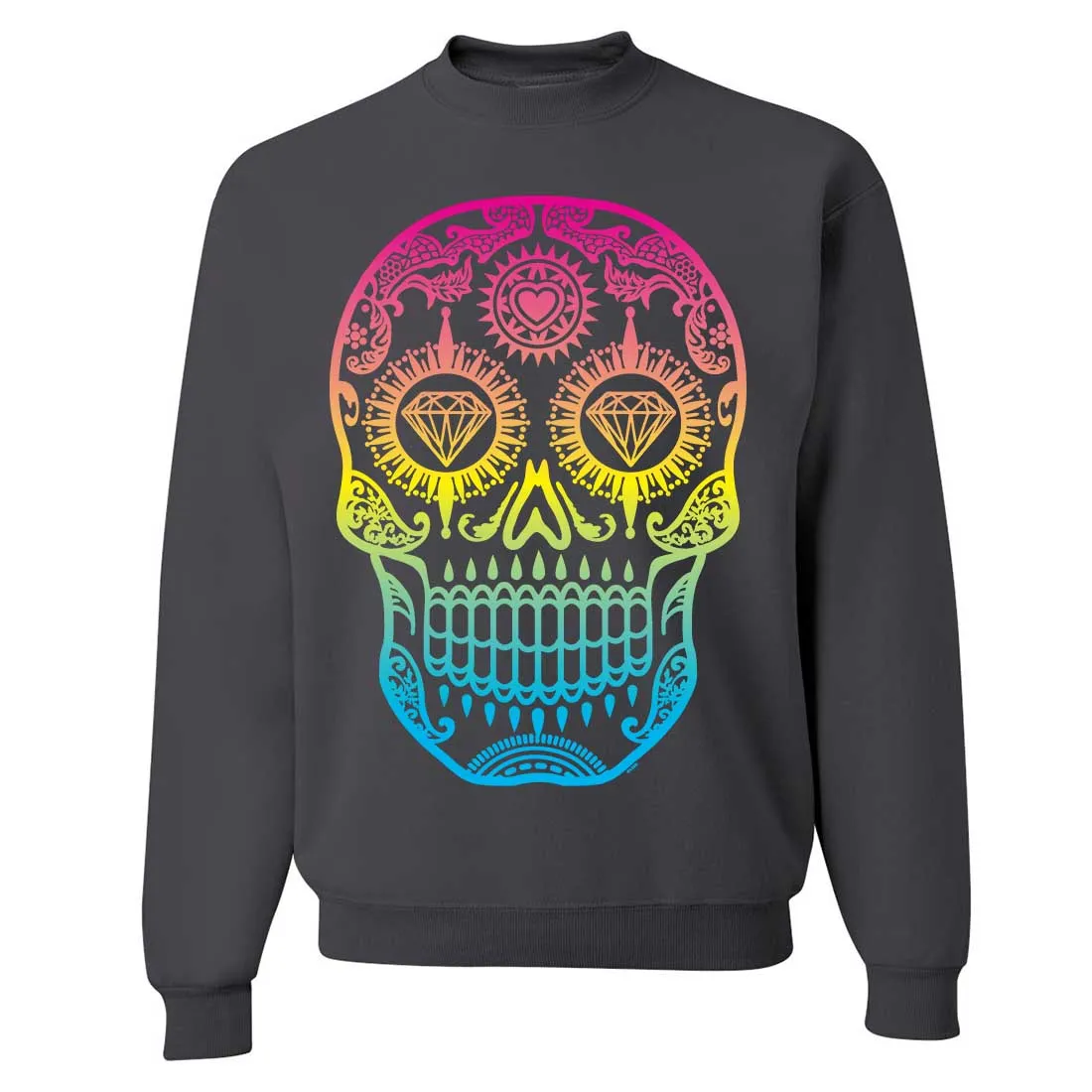 Neon Diamond Eyes Smiling Sugar Skull Crewneck Sweatshirt
