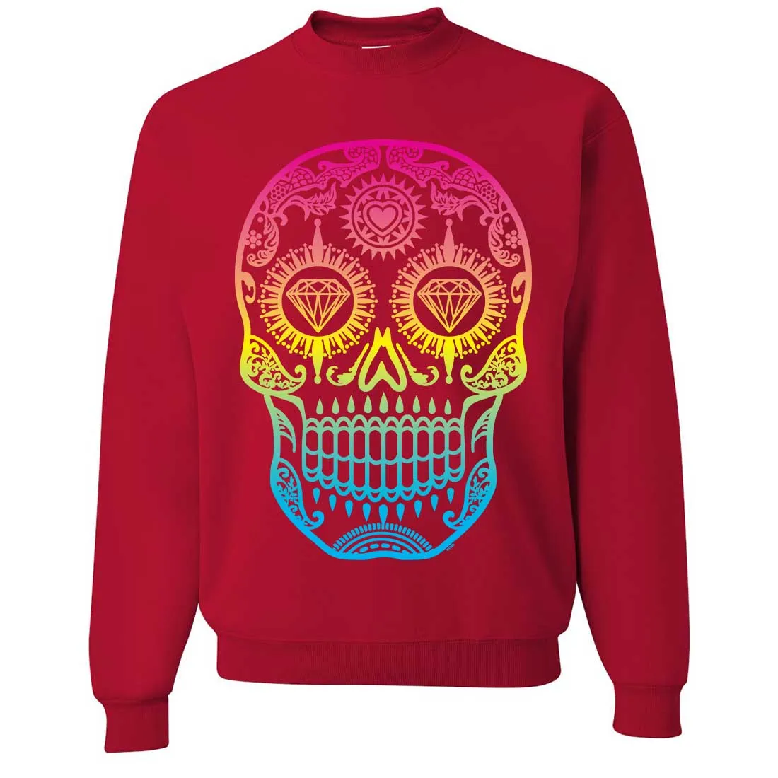 Neon Diamond Eyes Smiling Sugar Skull Crewneck Sweatshirt