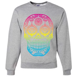 Neon Diamond Eyes Smiling Sugar Skull Crewneck Sweatshirt