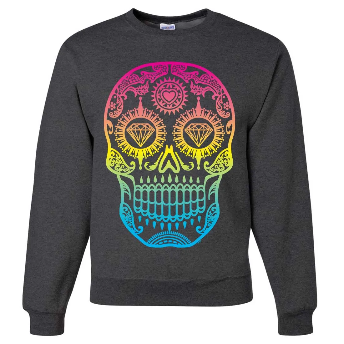 Neon Diamond Eyes Smiling Sugar Skull Crewneck Sweatshirt