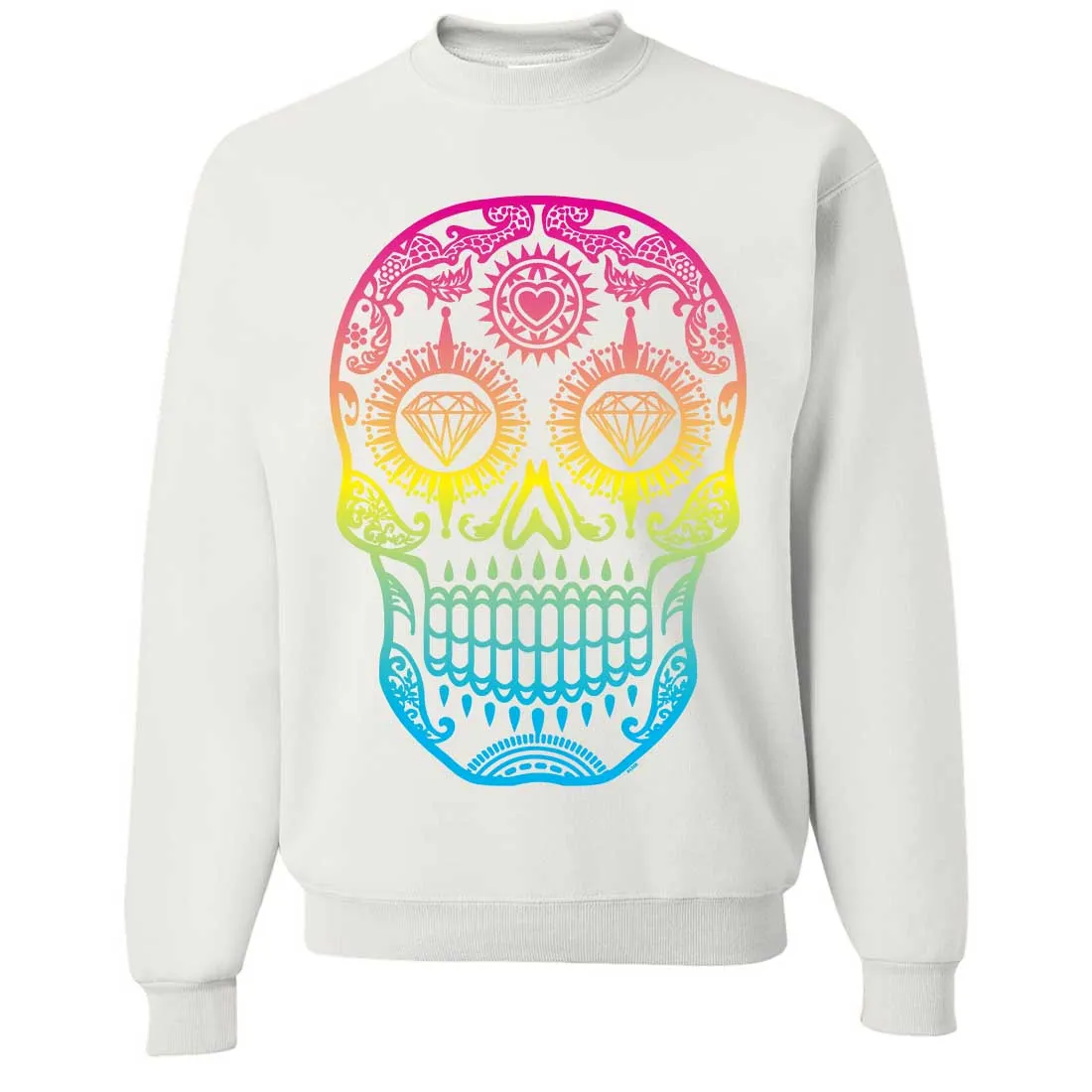 Neon Diamond Eyes Smiling Sugar Skull Crewneck Sweatshirt