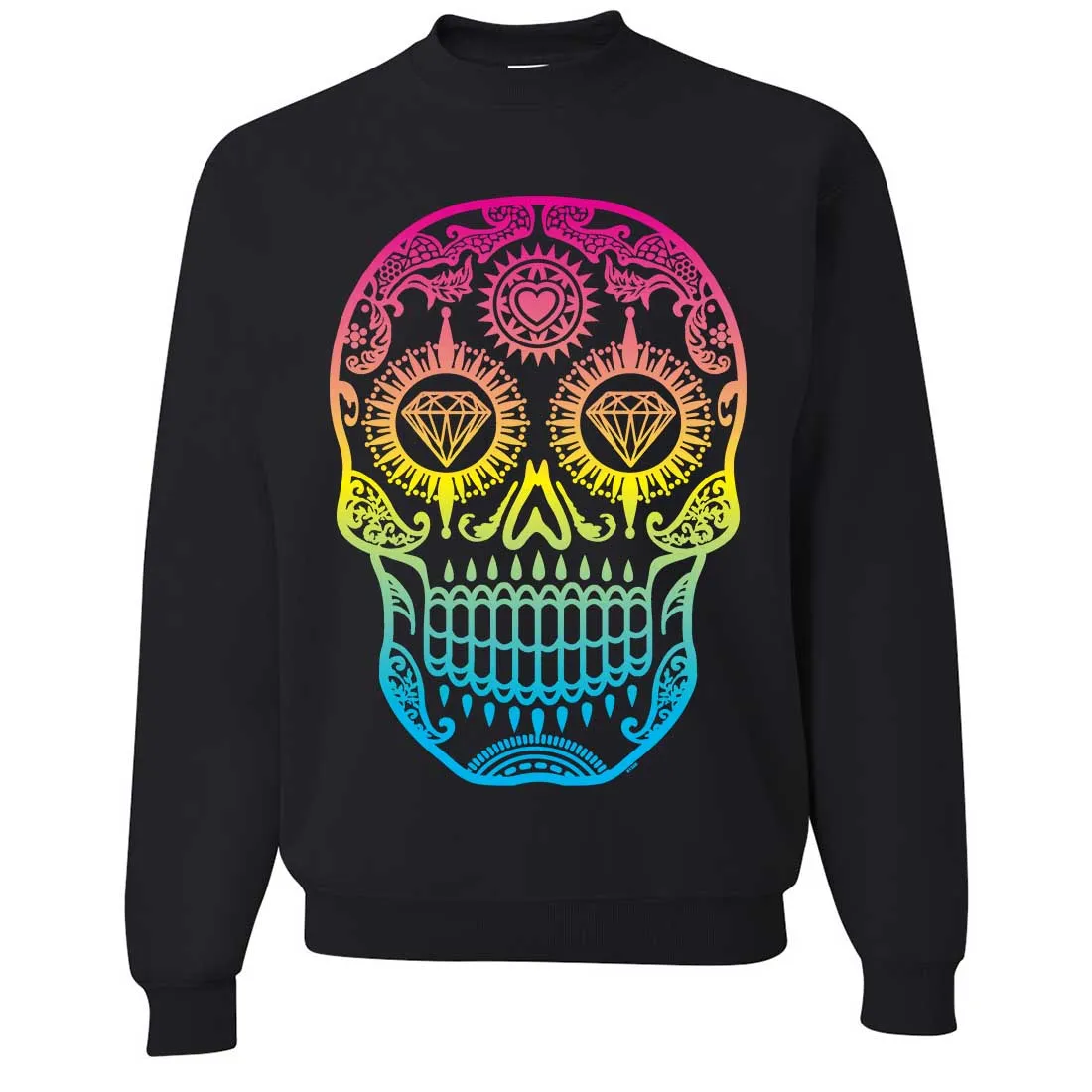 Neon Diamond Eyes Smiling Sugar Skull Crewneck Sweatshirt