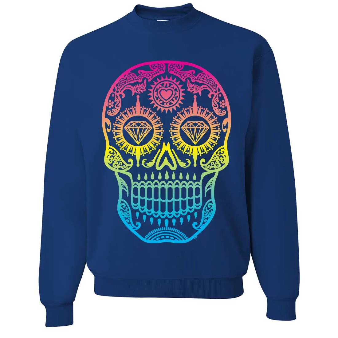 Neon Diamond Eyes Smiling Sugar Skull Crewneck Sweatshirt