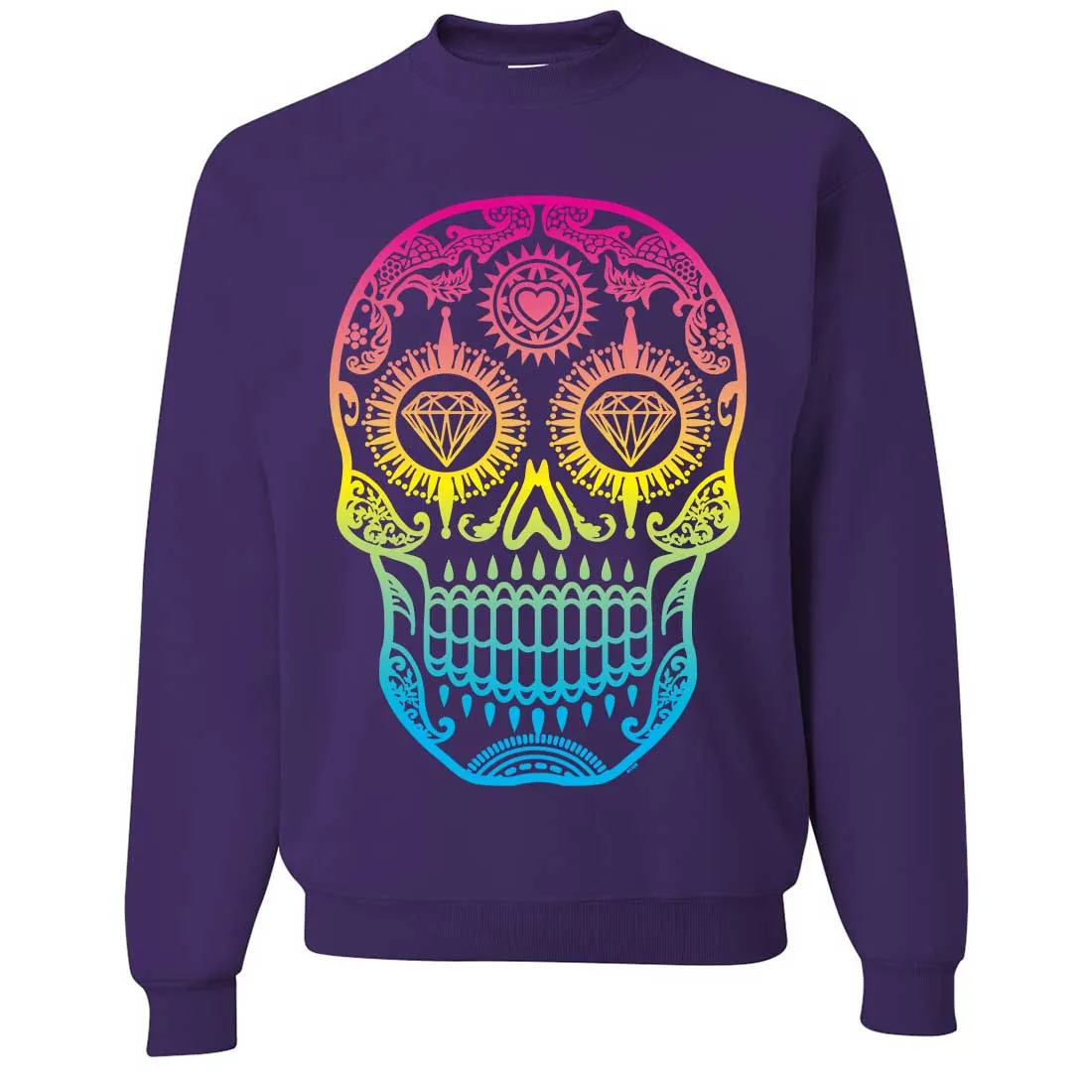 Neon Diamond Eyes Smiling Sugar Skull Crewneck Sweatshirt