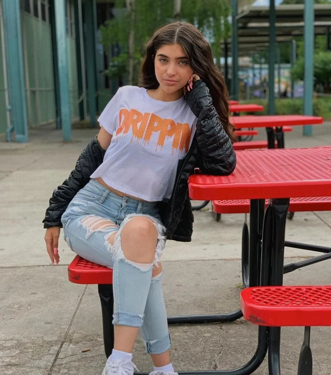 Neon Orange Glitter Drippin | White Tee
