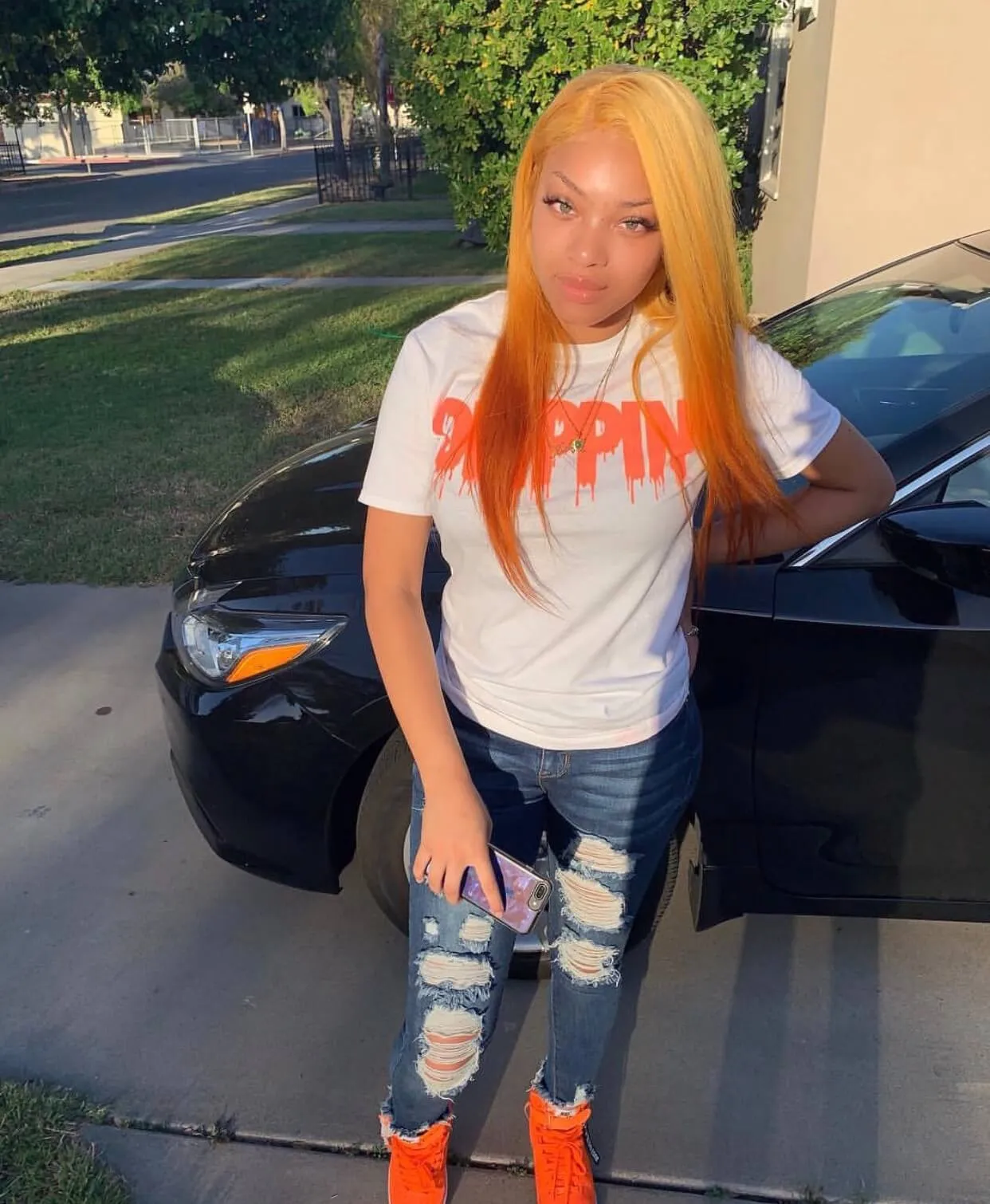 Neon Orange Glitter Drippin | White Tee