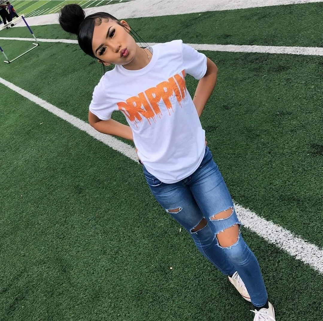 Neon Orange Glitter Drippin | White Tee
