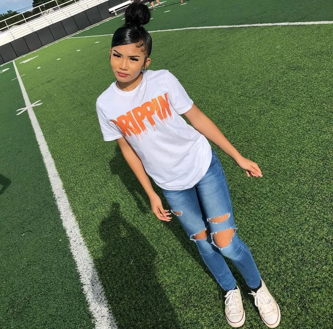 Neon Orange Glitter Drippin | White Tee