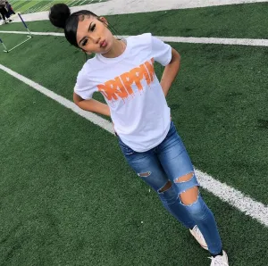 Neon Orange Glitter Drippin | White Tee