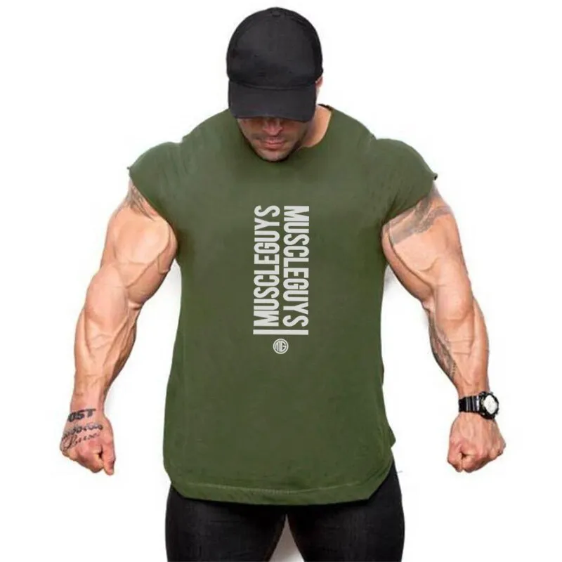 NEW Mens Gym Singlets Sweatshirts sleeveless Vest letters print Bodybuilding Fitness male tank top Shirts Casual Muscle shirt