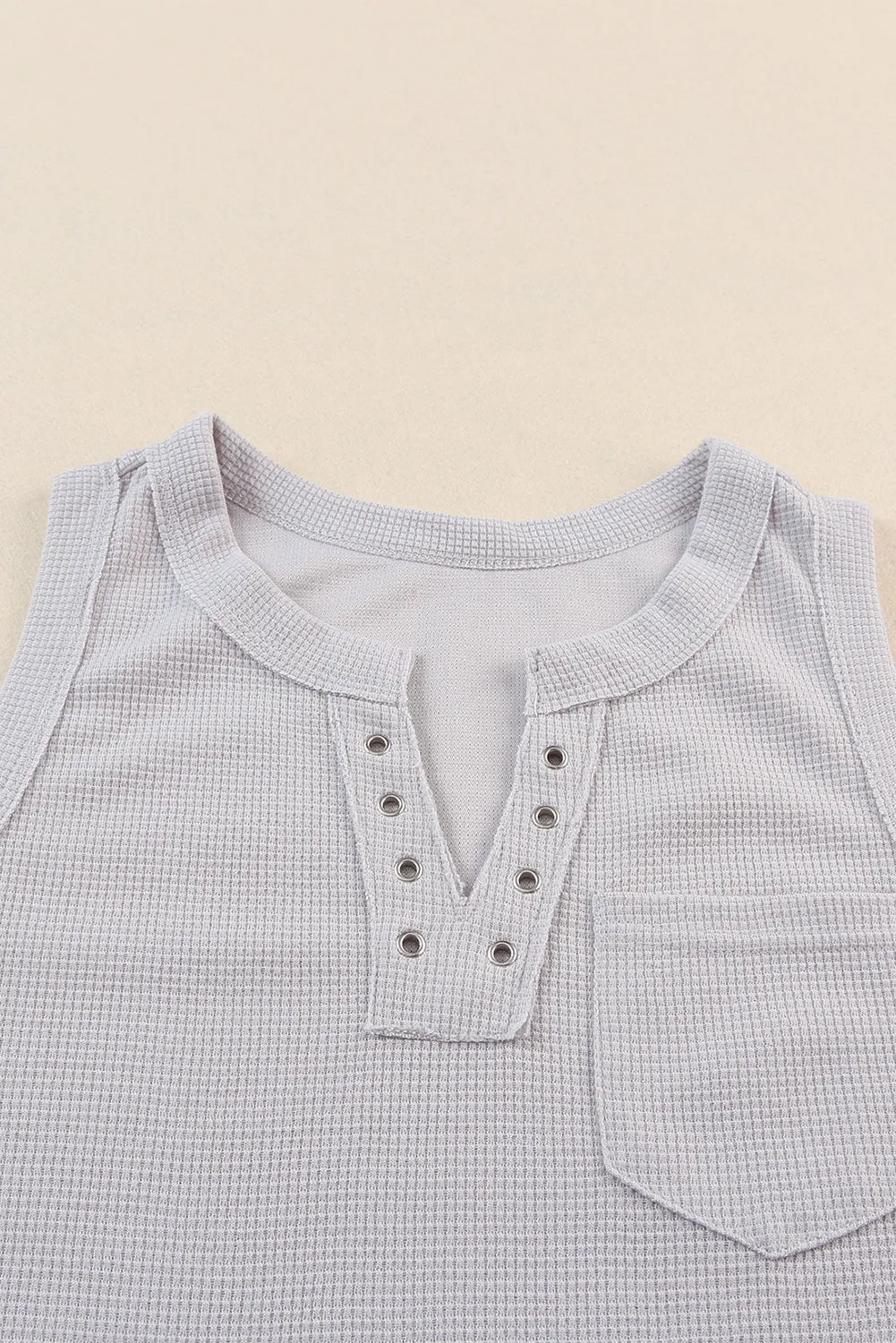 Notched Eyelet Thermal Knit Tank