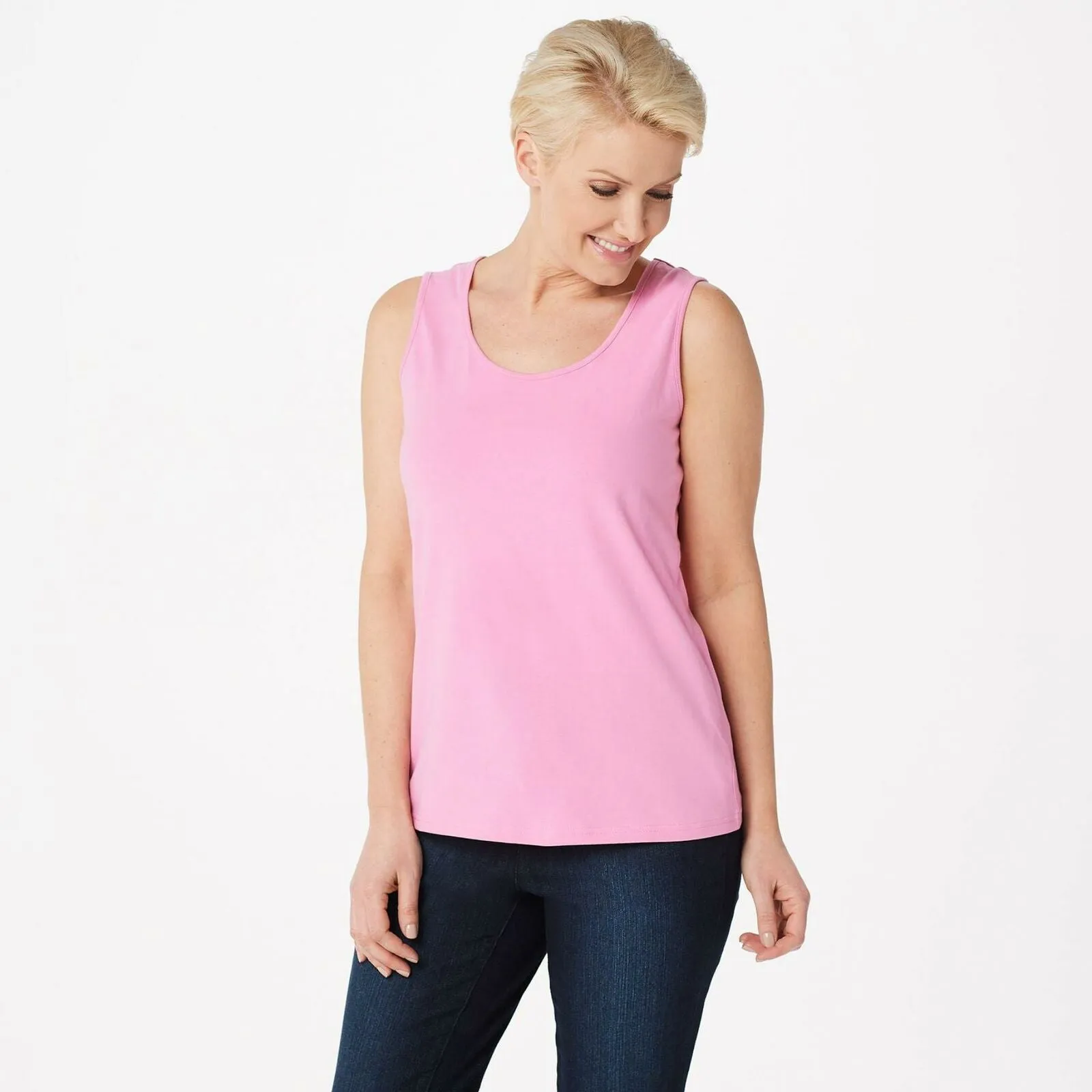 NWT Denim & Co. Eyelet Button Front Shirt and Tank Set. A351579 Large