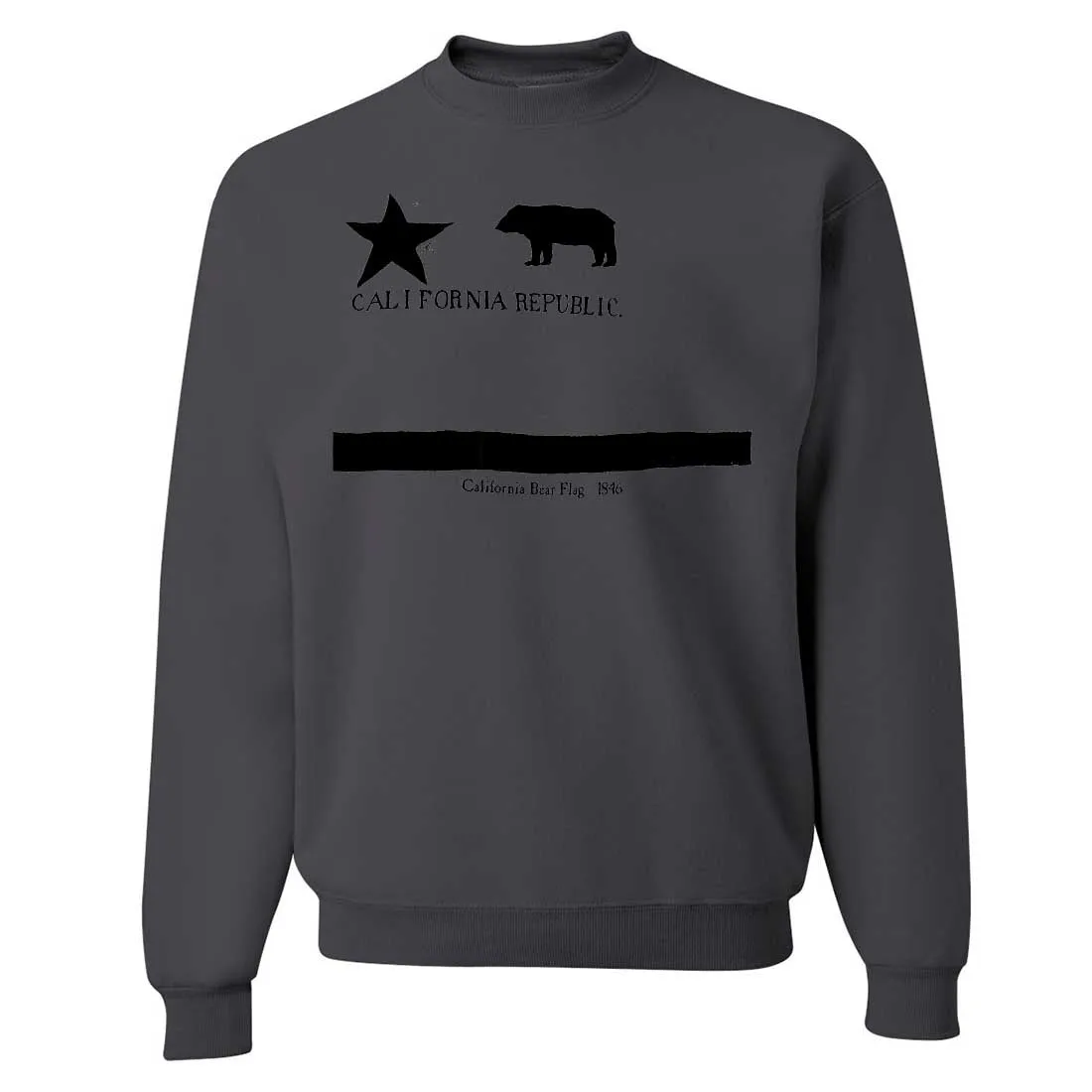 Old California Bear Flag 1846 Black Print Crewneck Sweatshirt