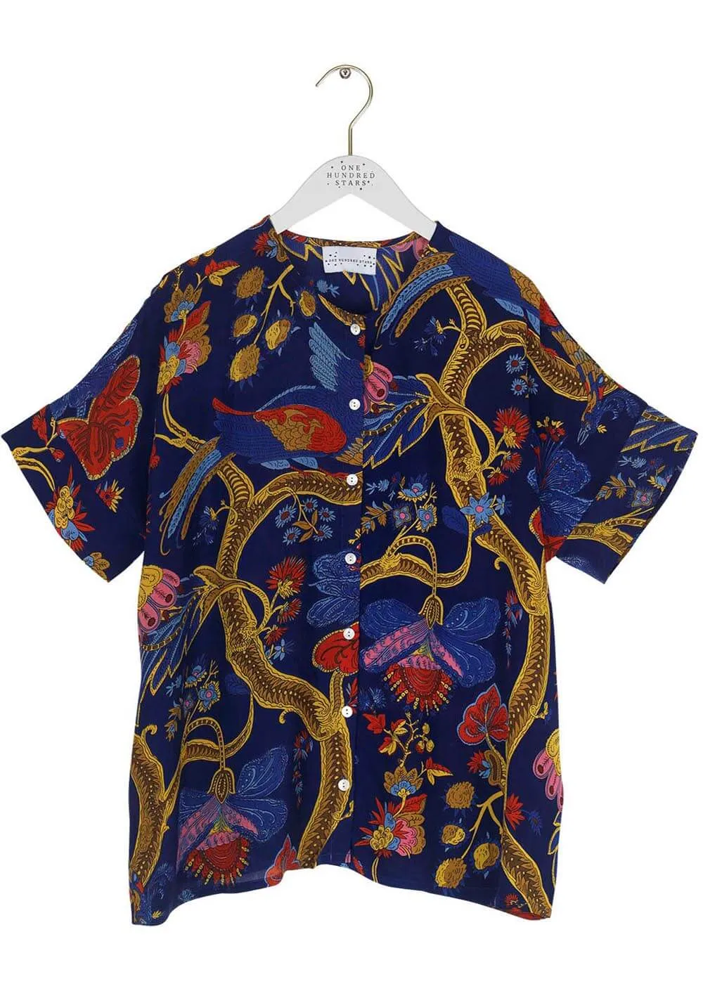 One Hundred Stars Climbing Peacock Tea Blouse Royalblue