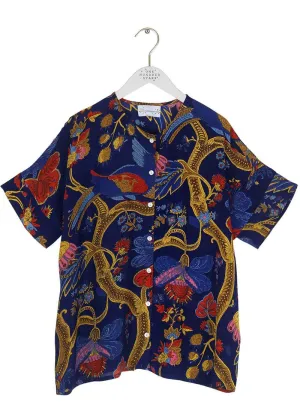 One Hundred Stars Climbing Peacock Tea Blouse Royalblue
