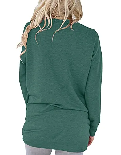 ONLYSHE Women Casual Loose Crewneck Sweatshirt with Pockets Long Sleeve Pullover Top Shirts Green XXL